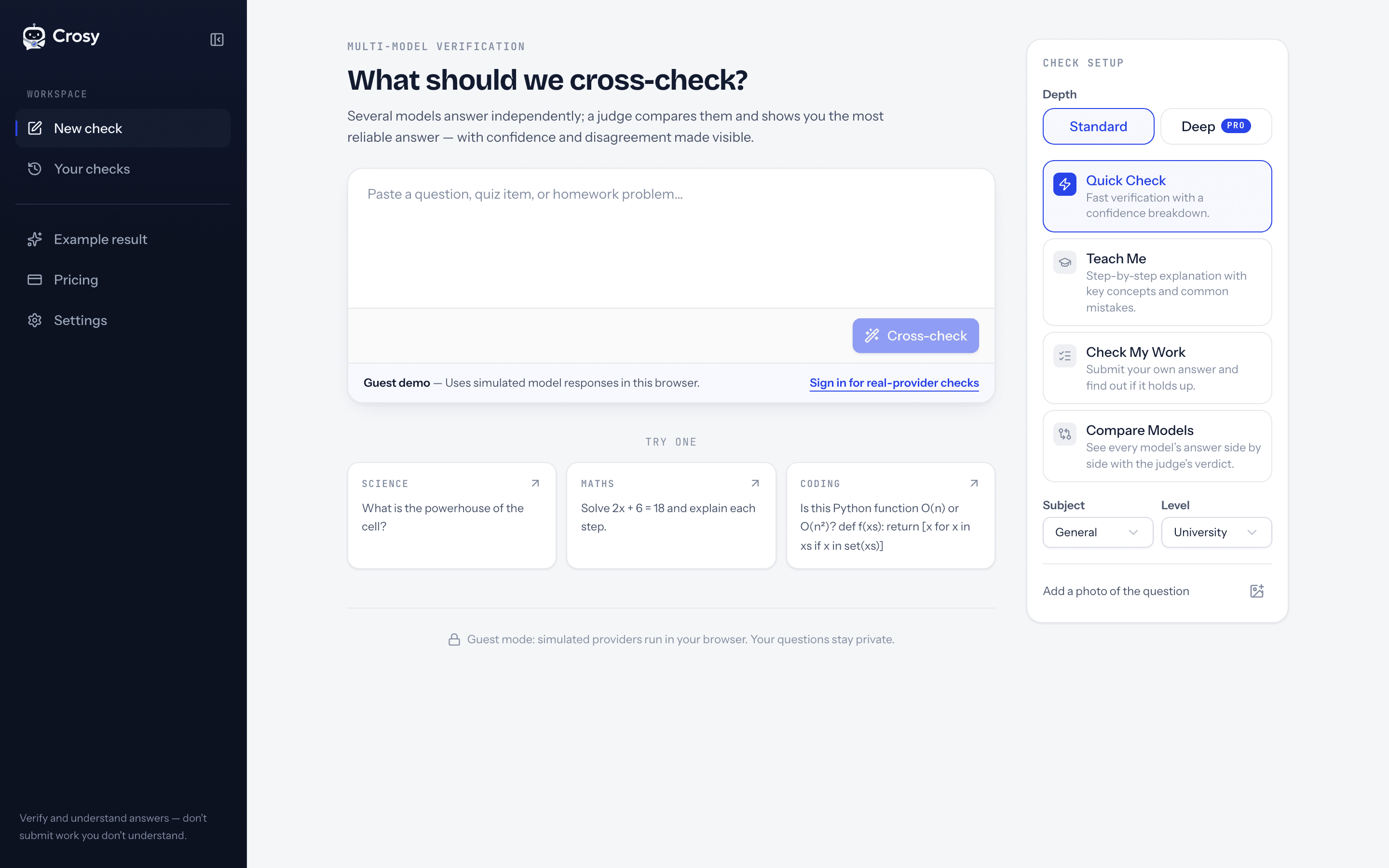 Crosy question check composer